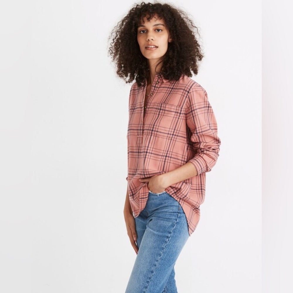 Flannel Popover Shirt in Colcord Plaid- Terrace Plaid Rose Dust